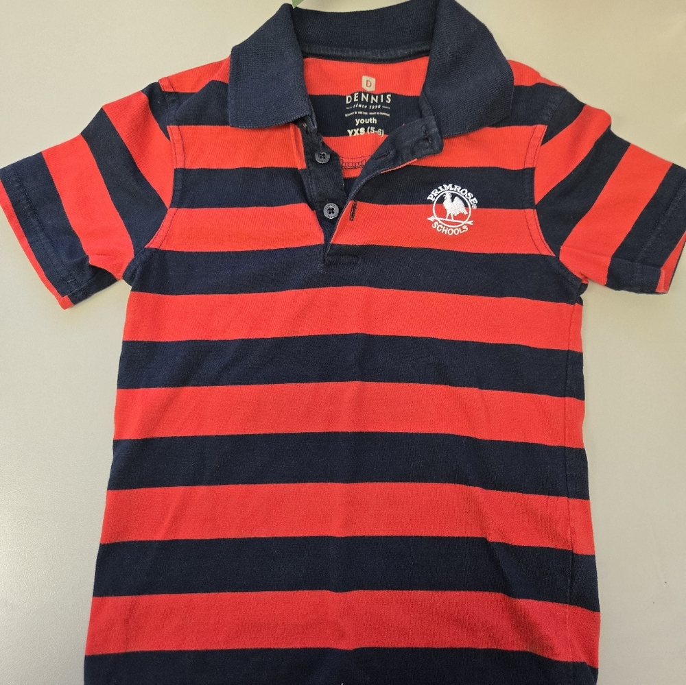 Primrose YXS 5-6 Striped Red and Navy Polo Shirt